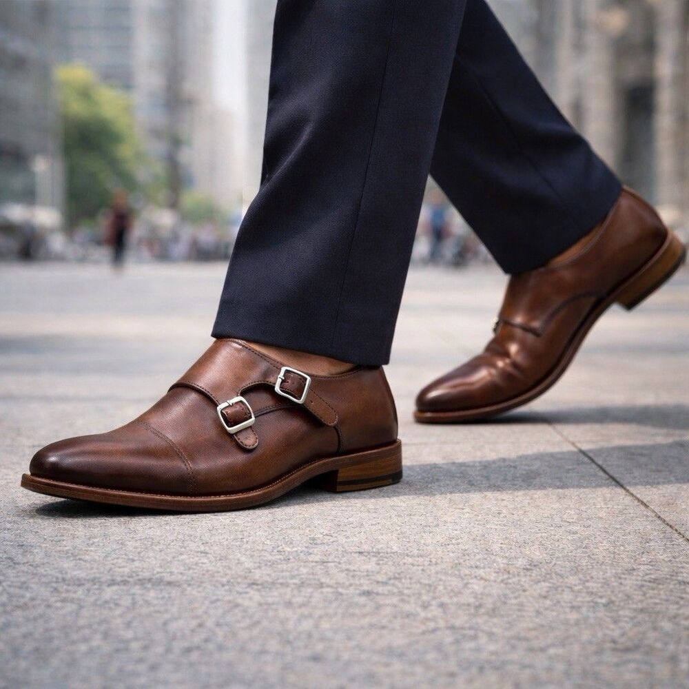 Curatore Dress Shoes Mens 9 Brown Leather Double Monk Strap Made in Italy 358074